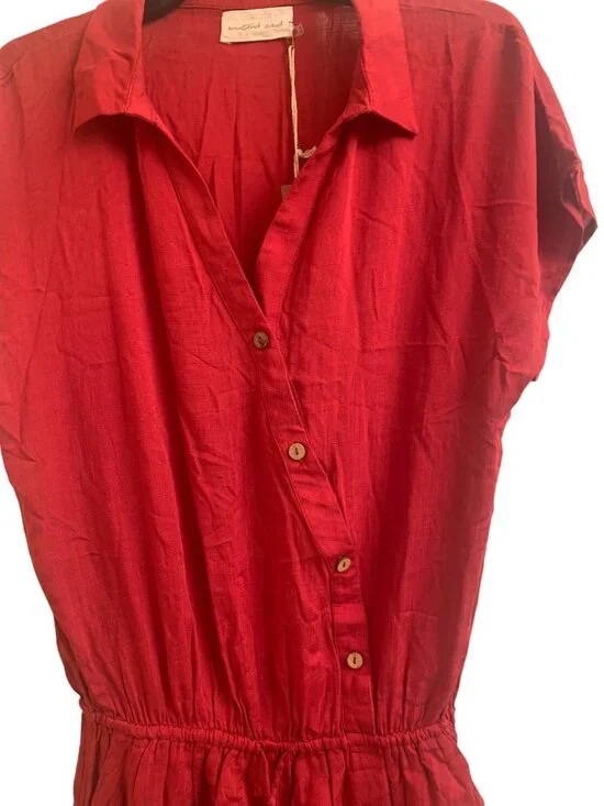 Mustard Seed Red Button-Up Romper Small 100% Rayon Casual Womens Summer Outfit - Picture 6 of 8